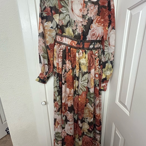 L’Artiste Floral Dress Maxi Autumn Dress Studs Size Small Red Pink Brown Flowers - Picture 12 of 13
